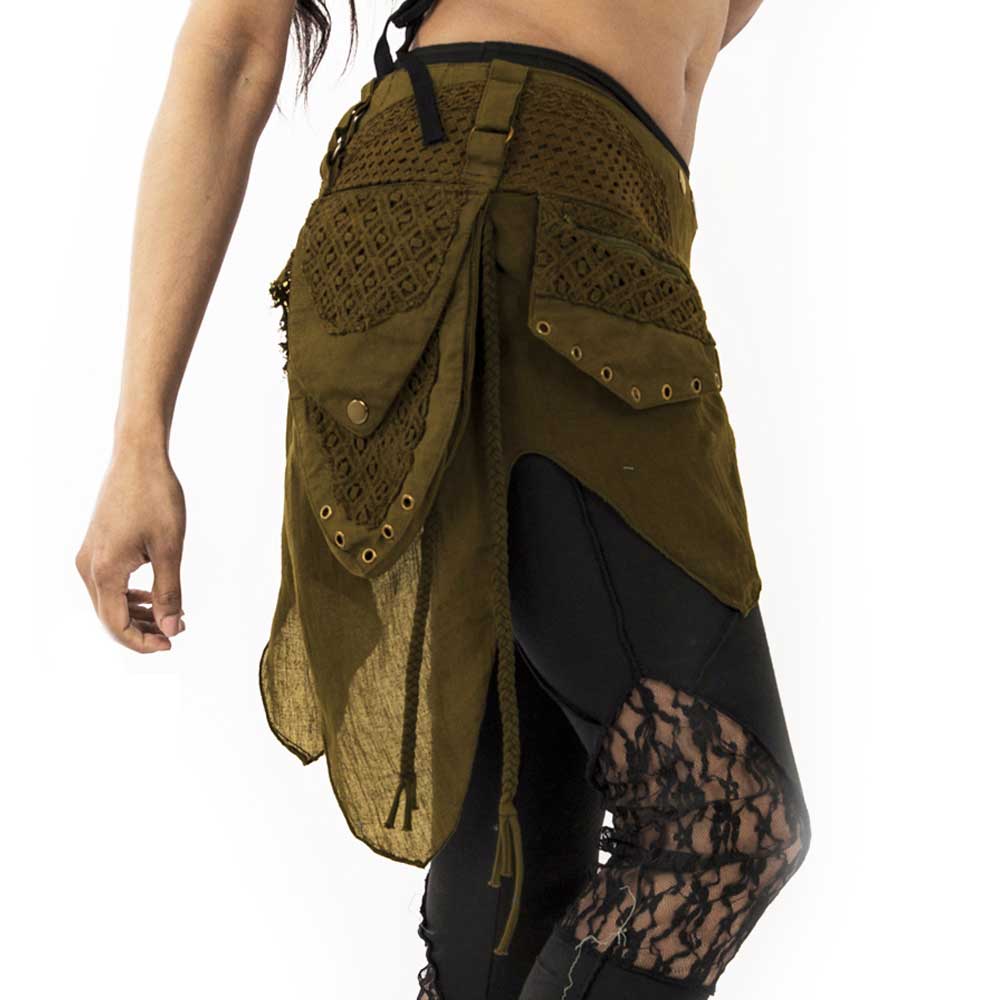 Heupriem met 2 zakken en katoenen achter rok groen - Hippie, Elf, Fantasy